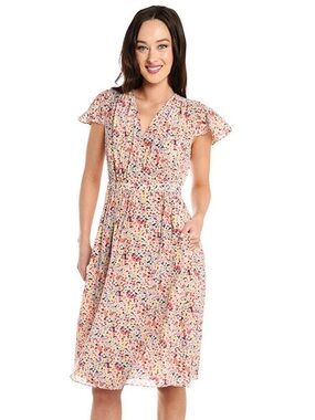 $425 Rebecca Taylor Pink Floral Midi Dress - Size 10